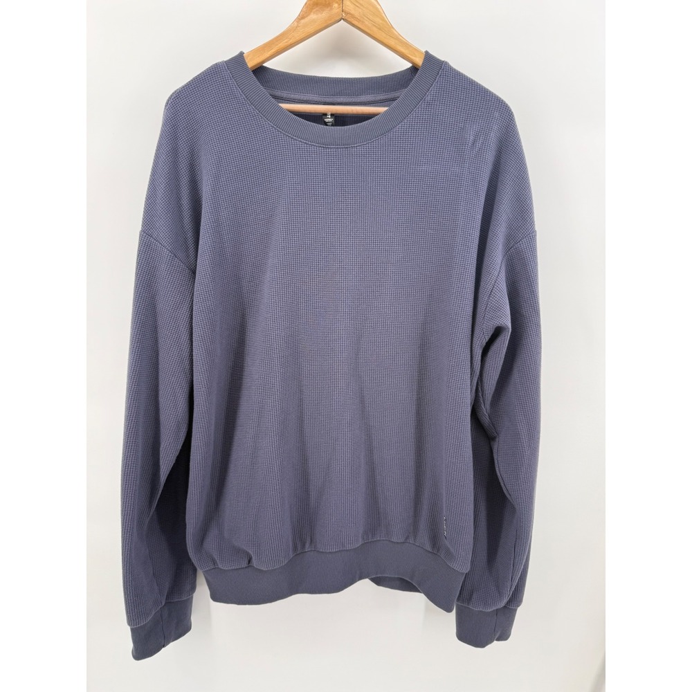 Comfrt Waffle Knit Crewneck Sweatshirt Mens XL Blue Gray Thermal Pullover L/S
